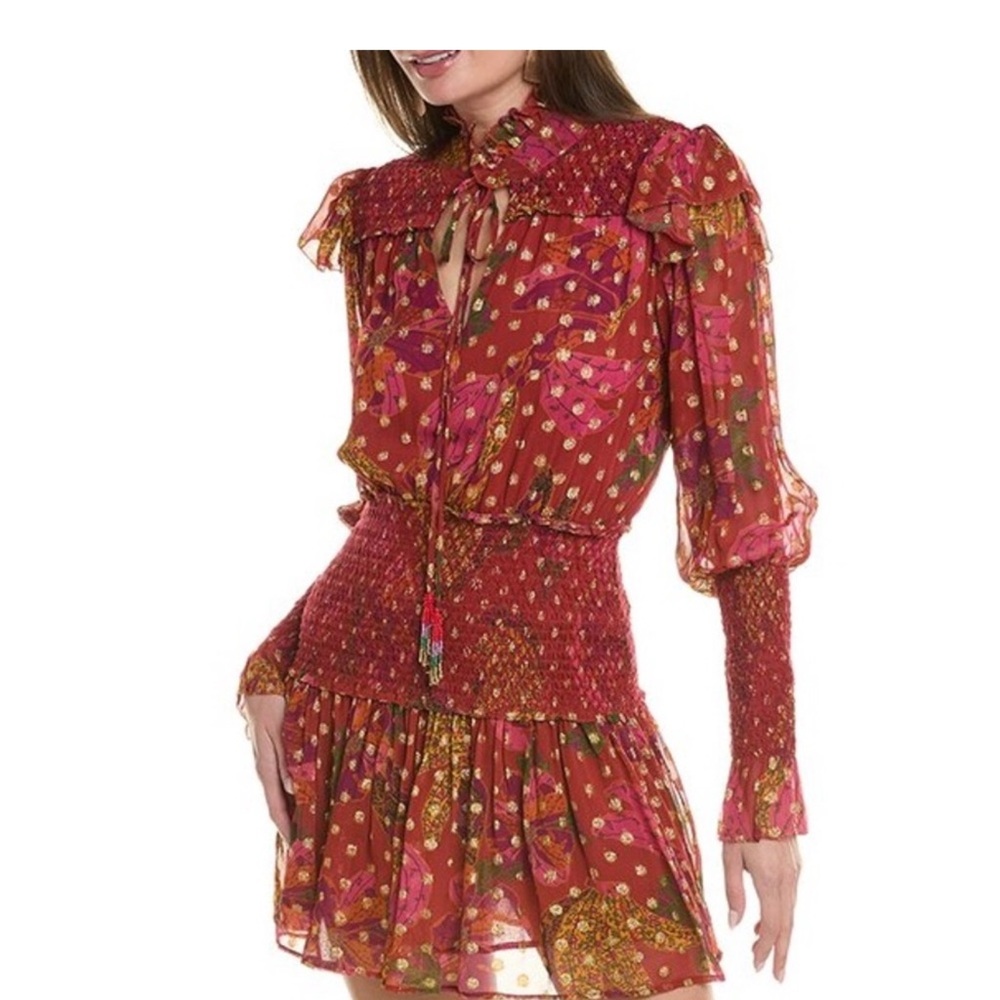 Farm Rio Red Patterned Chiffon Dress